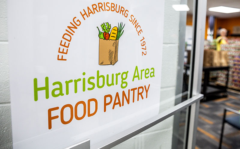 Harrisburg Area Food Pantry Entrance Sign for the Harrisburg Area Food Pantry on a building entrance