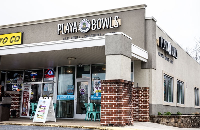 Playa Bowls Location in Dauphin County Exterior of a Playa Bowls restaurant in Dauphin County